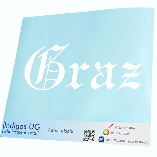 INDIGOS UG Auto Aufkleber Auto - 400x140 mm - Stadt Graz - weiß - Selbstklebender Sticker für Auto, Fenster, Bus oder LKW - UV-beständig & wetterfest