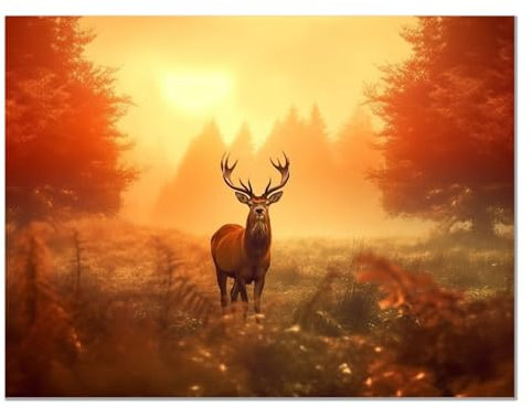 JOSUE animal Cerf Tableau Peinture Sur Toile,Cerf dans la forêt au coucher du soleil Orange, blanc Moderne Tableau Decoration Murale Salon Chambre-20x30cm Sans cadre