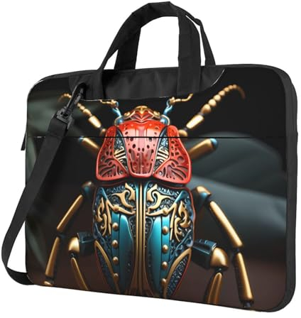 BROLEO Schultertasche aus Oxford-Stoff mit buntem Käfer-Muster, stilvoll und schützend, superweiches Futter, Schwarz , 14 inch