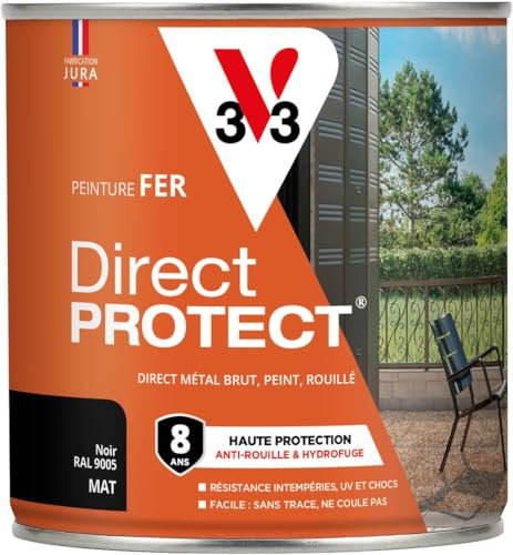 V33 Peinture fer Direct Protect - Noir RAL 9005 Mat - 0,5L