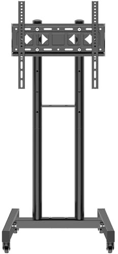 JXMTSPW Mobile TV Cart for 32-55 Inch Flat Curved Television, 360° Rolling Stand Max VESA 400x400mm Up to 25kg, 32 43 50 55 Tilt Swivel Height Adjust Portable on Wheels, Universal TV Floor Stand