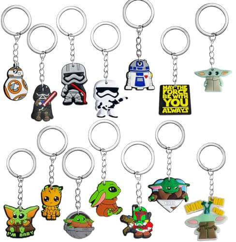14 PCS Schlüsselanhänger Kinder, Mitgebsel Schlüsselanhänger, Star Krieg Kindergeburtstag, Schlüsselringe Silikon Anime, für Thema Party, Geburtstagsgeschenke usw