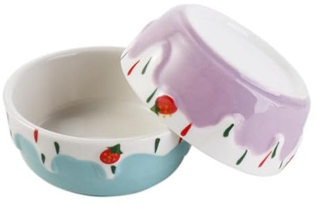 ieron 2 pcs Ceramic Berry Pet Bowl, Pet Hamster Feeding Bowls, Ceramic Small Animal Food Dishes for Mouse Guinea Pig Hedgehog (Blue+Purple)