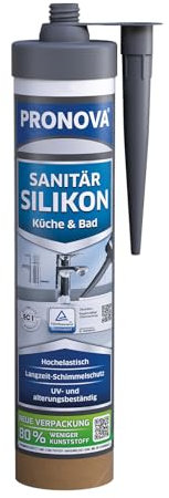 Sanitär Silikon ECO - schimmelresistent für Küche, Dusche und Bad, lösungsmittelfrei, wasserfestes Silikon umweltfreundlich 280ml Kartusche (Sandgrau)