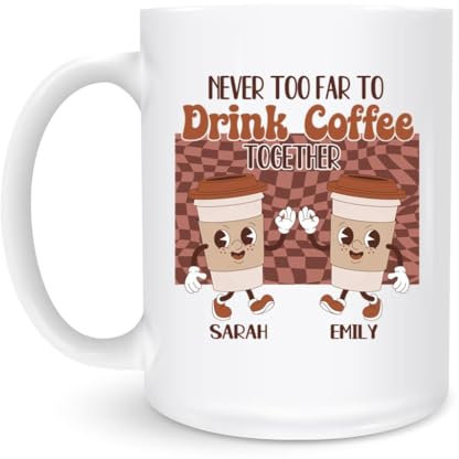 Ceramic Mug Never Too Far to Drink Coffee Together Tea Mug Funny Stoneware Coffee Mug Reusable White Mug with Handle for Beer Home 330Ml
