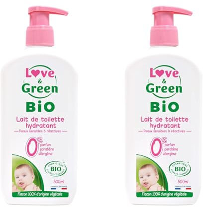 Love & Green - Lait de Toilette Hydratant Bio 0% 500 ml - Fabriqué en France (Lot de 2)