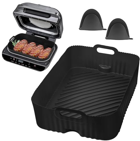 Hivio Silicone Air Fryer Liner with Silicone Gloves for Ninja Grill and Air Fryer AG551UK/AG551UKCP, Reusable Air Fryer Accessories, Large Air Fryer Basket/Tray