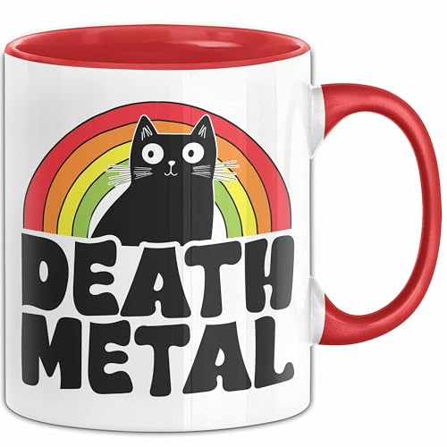 Death Metal Tasse Geschenk Katze Becher Geschenkidee Humor Katzen-Liebhaber (Rot)