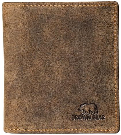 BROWN BEAR Geldbörse klein Leder Braun Vintage RFID-Schutz mit Münzfach - Echtleder Portemonnaie extra flach für Herren & Damen - Mini Geldbeutel für mindestens 8 Karten - BB Slim Wallet Tim HBR