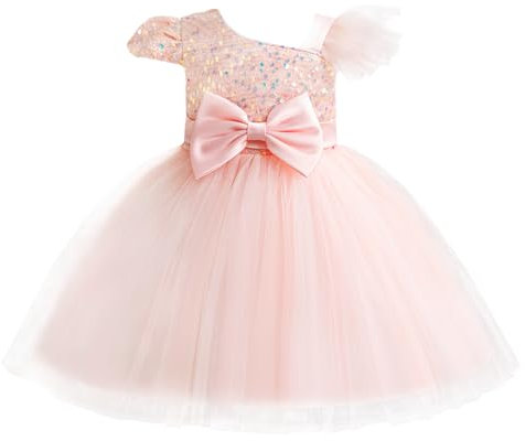 AIEOE Robes de Baptême Bébé Fille Nœud Papillon Deguisement Robe Fille Princesse avec Fermeture à Glissière pour 3 Ans Rose