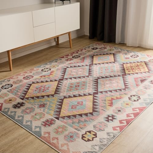 benuta Basic Waschbarer Teppich George - Multicolor 200x300 cm - Kunstfaser - Rechteckig & im Style: Kelim, Ethno-Style, Shabby Chic - Pflegeleicht für Wohnzimmer Schlafzimmer