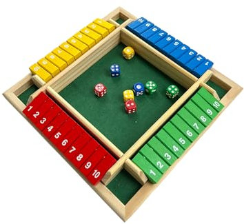 Flero Shut The Box - 4-Spieler-Würfelspiel aus Holz - Taktik- und Rechenspiel (Mehrfarbig) - Brettspiel, Lernspielzeug, Bildungsspiel für Kinder und Erwachsene - 8 Würfel