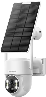 Camcamp Solar Überwachungskamera, 2K PTZ Solar Kamera Aussen WLAN, Farbnachtsicht, PIR Bewegungserkennung, 2-Wege Gespräch