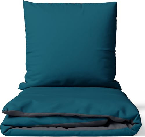Leonado Vicenti Bettwäsche 2teilig Bettbezug - Bettwäsche-Sets 135x200 mit Kissenbezug 80x80 cm, ÖKO-TEX Baumwoll-Satin Petrol für Einzelbett mit Reißverschluss