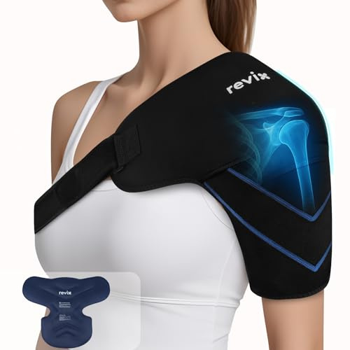 REVIX Bolsa de hielo para hombro y soporte para manguito rotador y brazo | Soporte de hombro de gel reutilizable para recuperación de cirugía, manguito rotador y alivio muscular