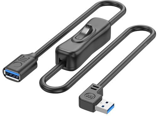 YINGAYOU 90 Grad USB Kabel mit Schalter USB 3.0 Verlängerungskabel mit Schalter Unterstützt 5 Gbit/s Datenübertragung und Ladefunktion, für Laptops, PC (Links, 15 cm)