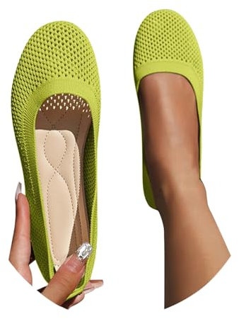 2025 Summer Slippers, Women's Shoes, Summer Shoes, Women's Ballerinas, Slip-On Shoes, Non-Slip Knitted Trainers, Comfortable, Breathable, Summer, Sporty, Flat Shoes, Business Heel, Green, 8 UK