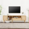 LERFAN Meuble TV spacieux de 180 cm avec décoration en rotin, 2 portes et 1 tiroir, pieds en bois massif, peut contenir un téléviseur de 80 pouces, meuble de rangement pour TV, meuble TV