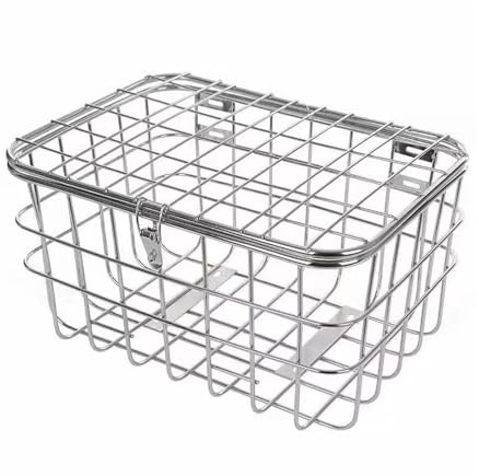 Bicycle Basket Stainless Steel - Large Metal Rear Basket with Lid and Lock for Tricycle - Ideal for Accessories