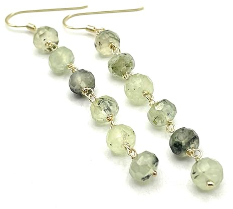 Prehnit Ohrringe, Gold Vermeil, Lange Ohrringe, Edelstein Schmuck aus Italien, Geschenk für sie, Klassisches Bijoux Made in Italy