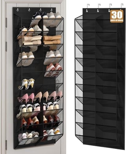 MISSLO Tür Schuhregal Hängend für 30 Paar Schuhe – Mesh-Türorganizer Hängeorganizer mit breiten Taschen, 10 Etagen Schuhorganizer Hängend, geeignet für Sportschuhe, Stiefel Aufbewahrung (Schwarz)