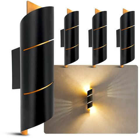 SSC-LUXon VYRA LINE Wandleuchte 4er Set schwarz-gold G9 warmweiß inkl LED | Vier schmale Wandlampen schwarz-gold - Up-Down-Licht warmweiß, für Flur, Treppenaufgang & Wohnzimmer, inkl. G9 LED