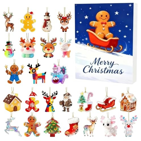 2D Gingerbread Man Countdown-Kalender – 24-teiliges Weihnachtsschmuck-Set | Acryl-Gingerbread-Kalender für den Mann als dekorativer Adventskalender für Baum, Wand, Auto, Zuhause | für