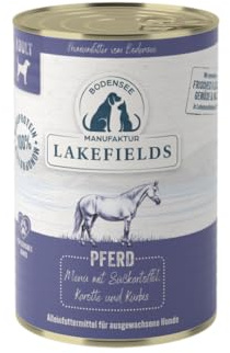 Lakefields Premium Hundefutter Nass | Pferd 60% | 6x400g | Getreidefreies Nassfutter für Hunde | Natürliche Zutaten in Lebensmittelqualität | Süßkartoffeln, Karotte und Kürbis | Schonend gegart