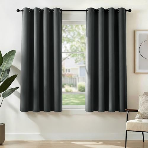 Deconovo Verdunklungsvorhänge mit Ösen Thermogardine Wohnzimmer Dunkelgrau | 2er Set, H145 x B140 cm, Abdunkelnde Vorhänge für Schlafzimmer und Wohnräume, Blickdicht Gardinen und Hitzeschutz Vorhang