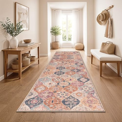Paco Home Vintage Teppich Läufer Flur Waschbar & rutschfest, pflegeleicht, modernes Retro Design im Boho Stil, Mehrfarbig, 80x300 cm