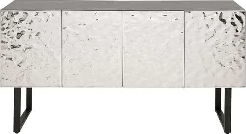 Kare Design Sideboard Carino, Silber/Schwarz, Chrom, Schrank, Aufbewahrung, Ablage, Push-to-Open, mit 4 Türen, Holz Korpus, Stahl Verkleidung, Wohnzimmer