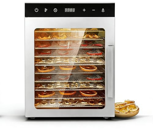 800w Deshydrateur Aliment, Déshydrateur Alimentaire En Acier Inoxydable Configuration Panneau De Contrôle Led, Livre De Recettes Inclus, Température Réglable 30℃-90℃, Pour Fruits, Légumes, Viande