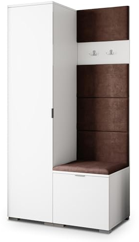 Masseno Flugarderoben Set Lori, Kleiderschrank-Set mit Sitzbank, Garderobenschrank Flur mit 3 Regalböden, Weiß