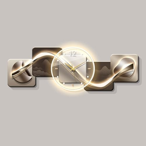 Yidlkecqey 3D-Leuchtbild mit leiser Uhr, LED-Wanddekoration aus Kristallporzellan, warmes Licht und Fernbedienung für Wohnzimmer (Typ A, 35 x 100 cm/13,7 x 39,4 Zoll)