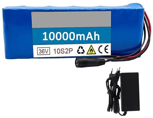 Batteria Per Bicicletta Elettrica Da 36 V 10 Ah Pacco Batteria Al Litio Ricaricabile Con Caricabatterie Batteria Per Moto Scooter Go-Kart Batteria Agli Ioni Di Litio Impermeabile (36V 10AH),Bullet+SM