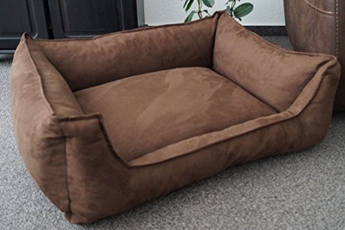 Hundebettenmanufaktur Hundebett Wildlederoptik Hundesofa Schlafplatz Velluto waschbar Farbe und Größe wählbar (130 cm X 100 cm, Alcantara braun)