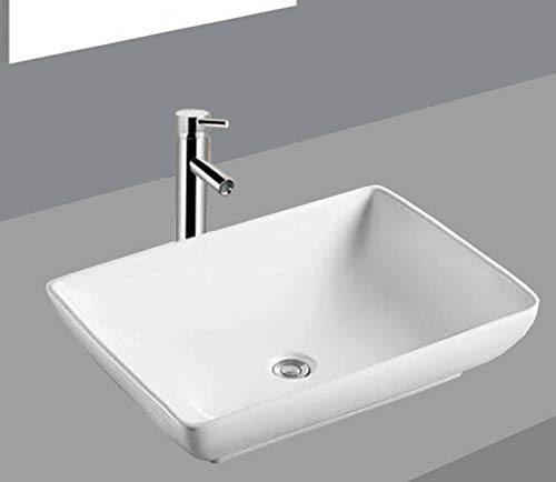warenplus2014 Aufsatzwaschbecken,Keramikwaschbecken weiß eckig, Aufsatz Waschbecken klein, Keramik 43 x 33 cm