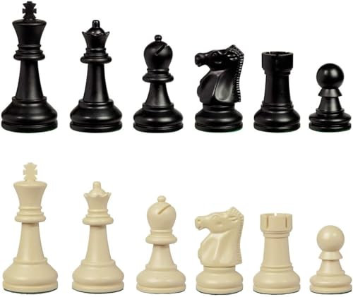 Staunton Chess Pieces - 32 Black & Ivory Chess Pieces With Felt Bottom, 9.5 cm King & 2 Extra Queens - Travel Chess Set for Indoor & Outdoor Chess - Triple Weighted Chess Pieces by WE Games