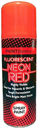 Paint Factory 200ml High Visibility Fluorescent Neon Matt Finish All Surface Multipurpose Spray Paint Can - 5 Colours (Red)