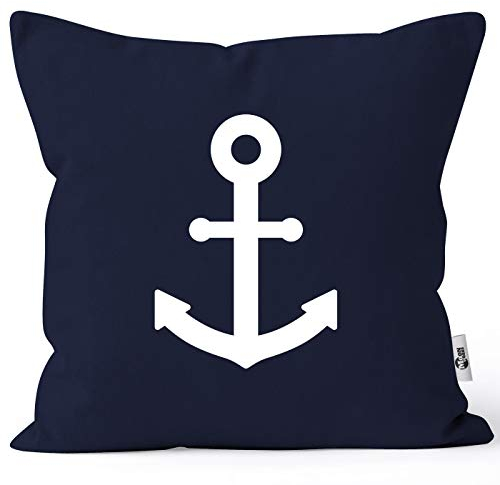 MoonWorks® Kissenbezug Anker Aufdruck maritimes Motiv Geschenk für Nordlichter Kissenhülle Dekokissen Navy Unisize