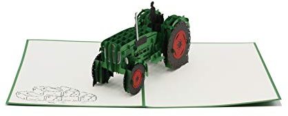 design3dkarten® Traktor, Oldtimer, Trecker, Schlepper, Bulldog, Bauernhof, Bauer, 3d Klappkarte, Pop Up Karte, Glückwunschkarte, Grußkarte, Geschenkkarte