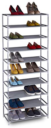 Relaxdays Stoff Schuhregal Stecksystem, 10 Ebenen, für 30 Paar Schuhe, Schuhständer hoch, HxBxT: 150 x 62 x 28 cm, grau