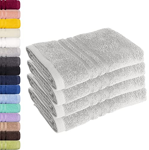 Lavea 4er Set Handtuch 50x100 cm – Saugstarke und Weiche Handtücher aus 100% Baumwolle, Frottierserie Elena – Waschbar und Strapazierfähig - Silber