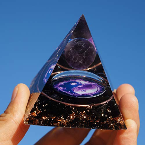 Orgone Pyramid Amethyst Crystal Sphere Chakra for EMF Protection Chakra Healing Meditation with Crystal and Copper