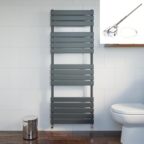 DuraTherm® 1600 x 600mm Flat Panel Heated Towel Rail Radiator Dual Fuel Bathroom Warmer Wall Mounted Ladder Rad Anthracite Thermostatic, 600W