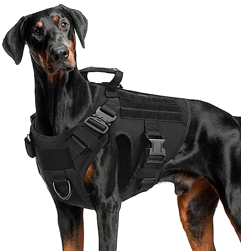 FEimaX Taktisches Hundegeschirr mit Griff Militär Netz Arbeits Taktische Hundegeschirrweste Brustgeschirr für Große Hunde Kein Zug Verstellbare Weste für Spaziergänge Training (Schwarz, L)