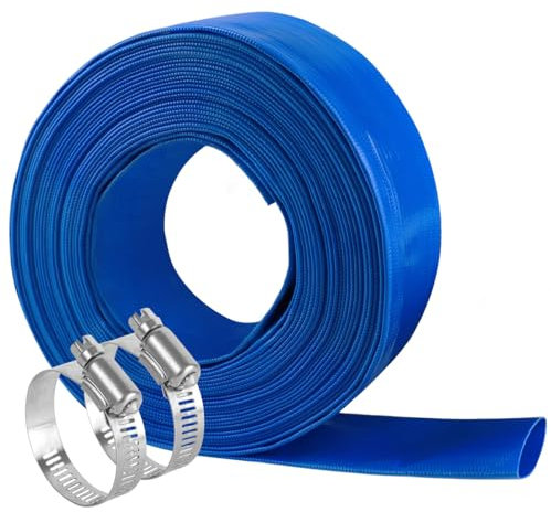 6,3 cm x 15,7 m, blauer Rückspülschlauch für Schwimmbäder, flache 10,2 cm Breite, robuster Entladungsschlauch, verstärkter Pool-Ablaufschlauch, wetterbeständig, ideal für Wasserübertragung