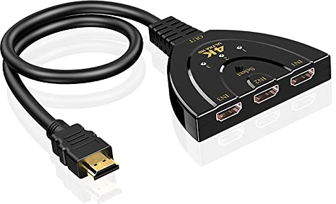 Eono HDMI Switch 4K, HDMI Splitter 3 In 1 Out, HDMI Switcher Hub Supports Full HD 1080P 3D HDCP Compatible with PS5, PS4, Game Consoles, Xbox, PC, TV