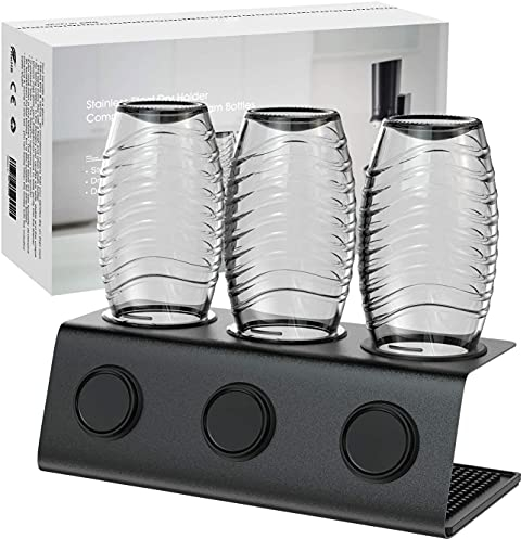 Edelstahl Flaschenhalter kompatibel mit Sodastream Flaschen Abtropfhalter 3 er - Abtropfständer für Sodastream Crystal und Emil Flaschen, Abtropfgestell SodaStream Flaschenhalter