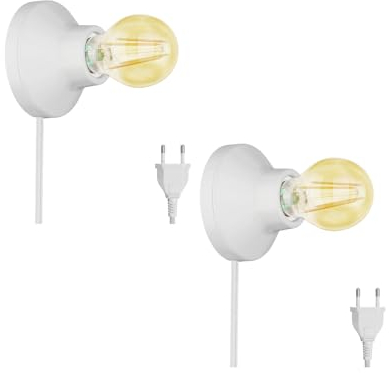 ledscom.de 2 Stück E27 Porzellan Lampen-Fassung Elektra, rund Stecker Schalter, weiß + LED gold max. 778lm, 3-Stufen dimmen, extra-warmweiß